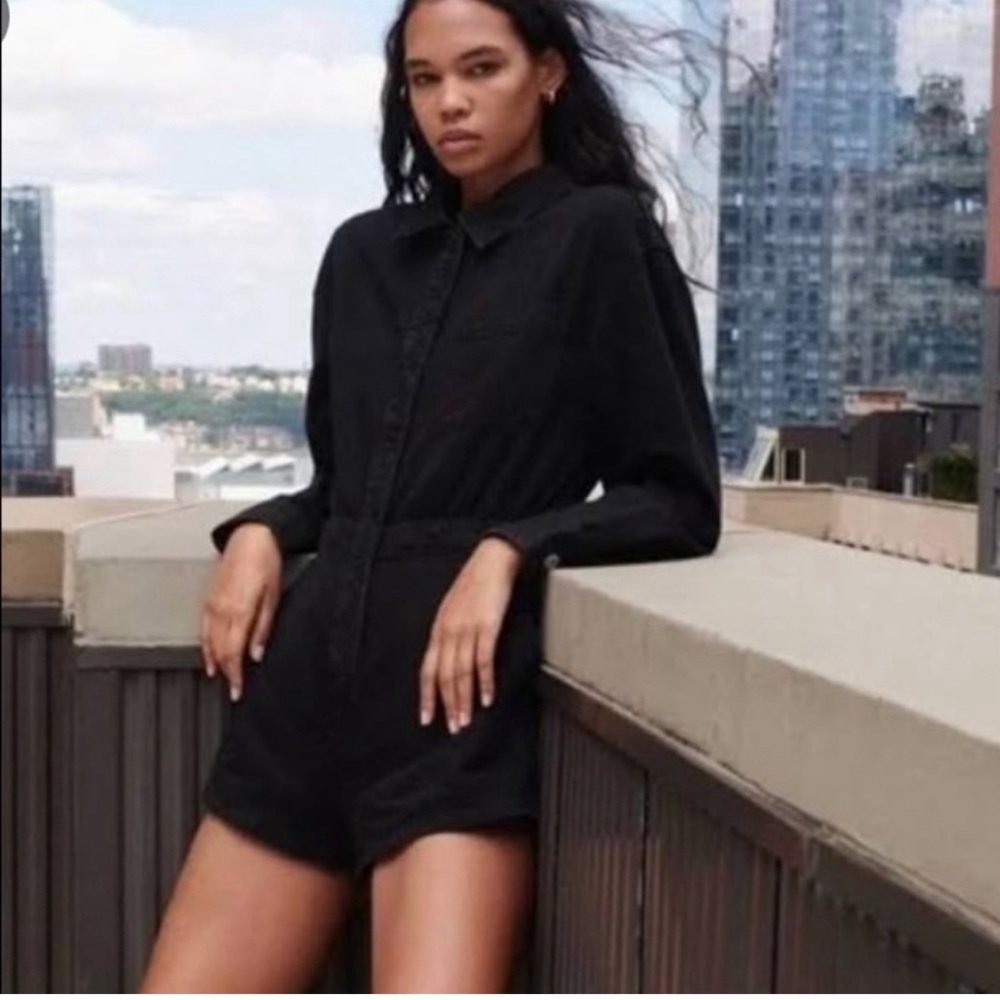 Zara black denim romper
